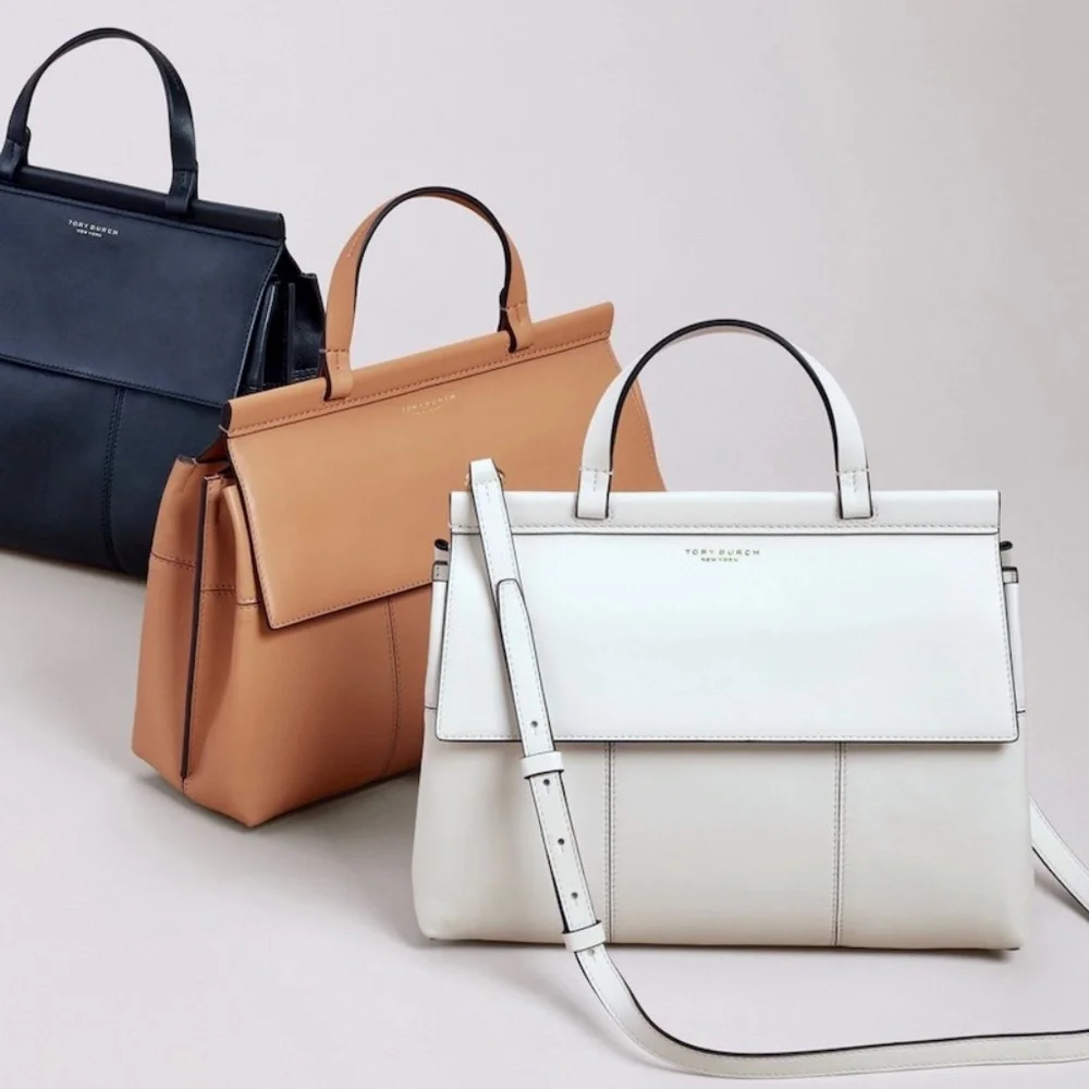 Tory Burch White Block T Leather Satchel Bag